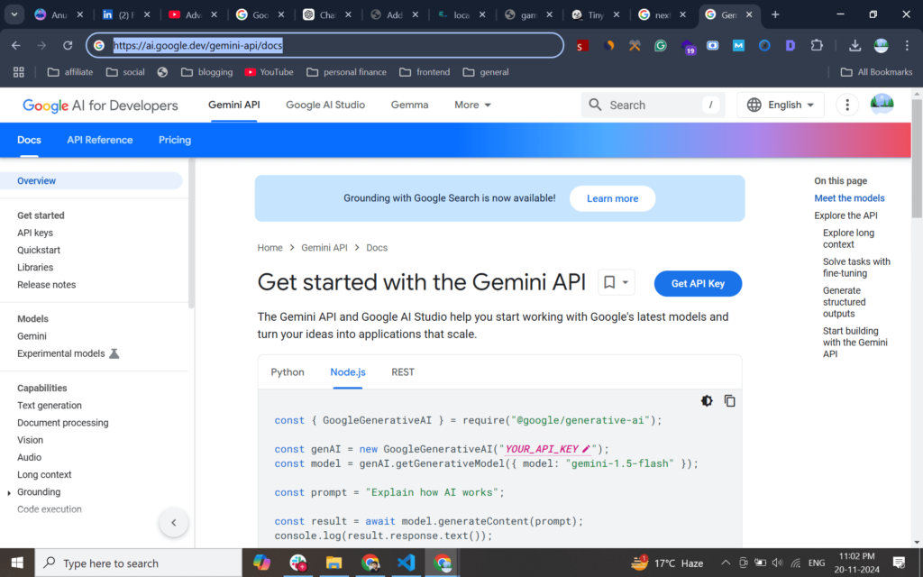  integrate Gemini ai API in react or next.js